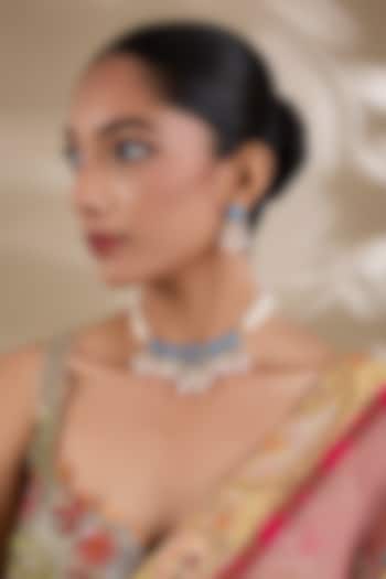 Gold Plated Kundan Polki & Turquoise Stone Jadau Choker Necklace Set by Shlok Jewels at Pernia's Pop Up Shop