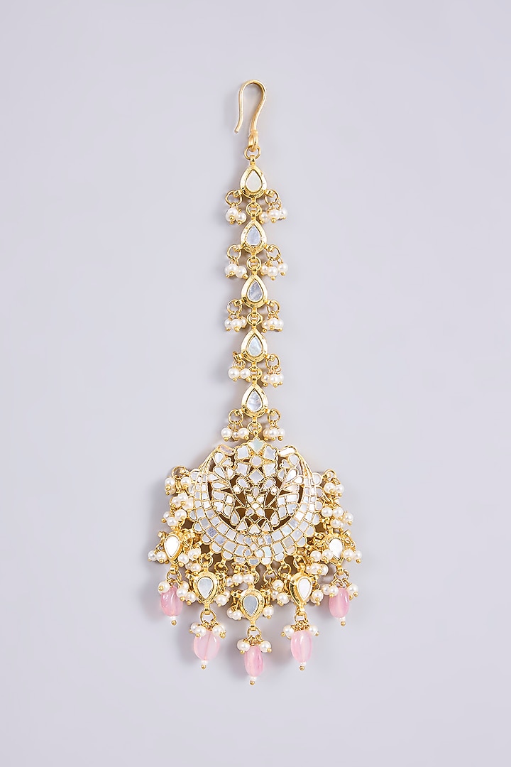 Gold Plated Mother Of Pearl & Semi-precious Stone Choker Necklace Set by Shlok Jewels at Pernia's Pop Up Shop
