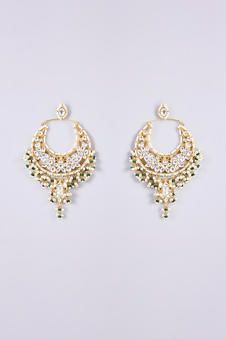 Gold Plated Kundan Polki & Semi-Precious Stone Jadau Chandbali Earrings by Shlok Jewels at Pernia's Pop Up Shop