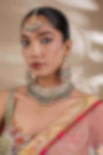 Gold Plated Mother Of Pearl & Semi-precious Stone Choker Necklace Set by Shlok Jewels at Pernia's Pop Up Shop