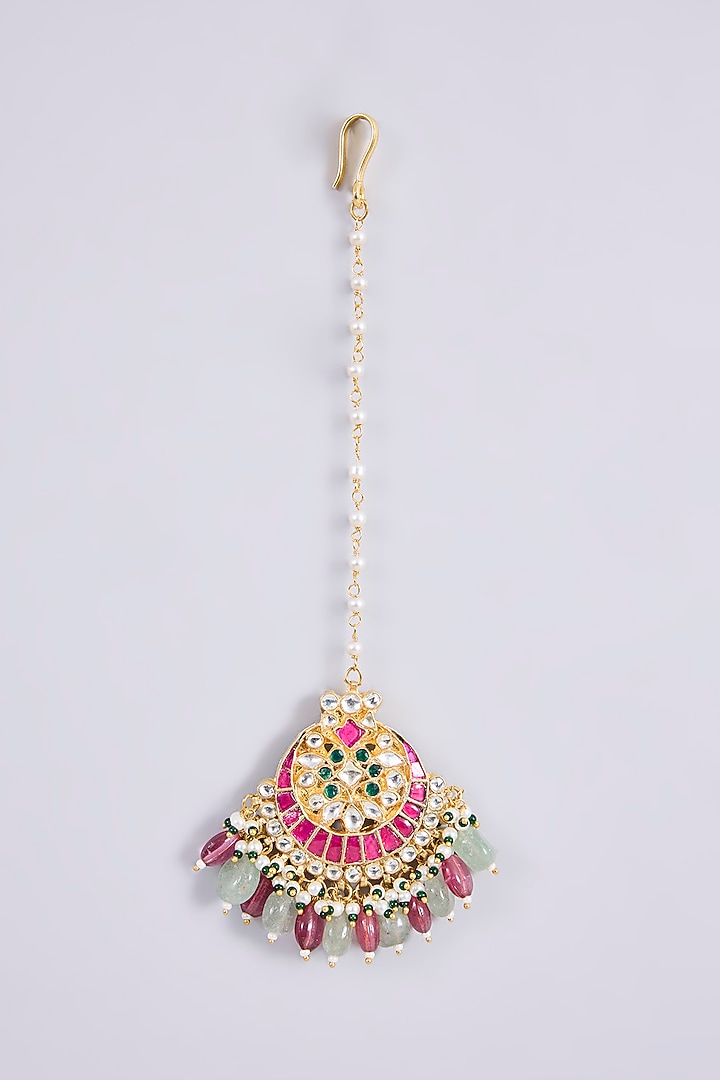 Gold Plated Mother Of Pearl & Semi-precious Stone Choker Necklace Set by Shlok Jewels at Pernia's Pop Up Shop