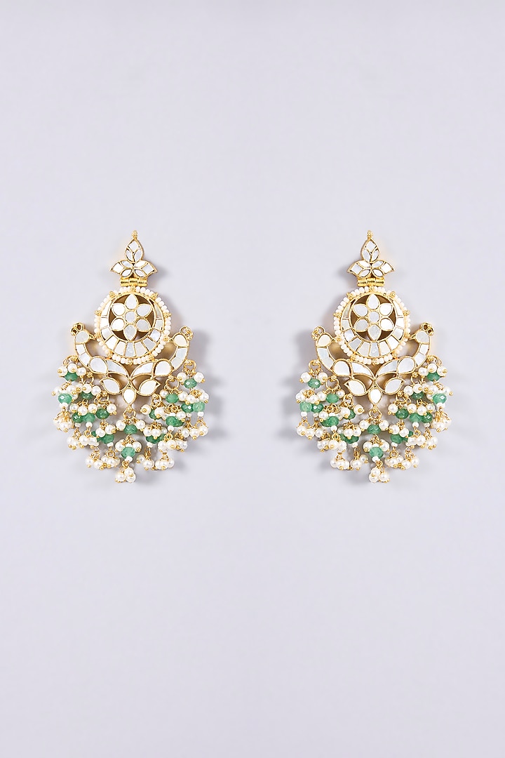 Gold Plated Mother Of Pearl & Semi-Precious Stone Dangler Earrings by Shlok Jewels at Pernia's Pop Up Shop