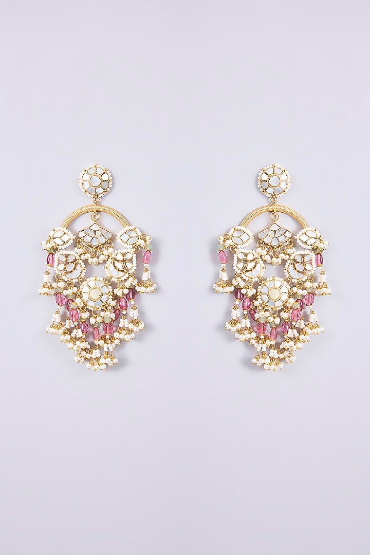 Gold Plated Mother Of Pearl & Semi-Precious Stone Chandbali Earrings by Shlok Jewels at Pernia's Pop Up Shop