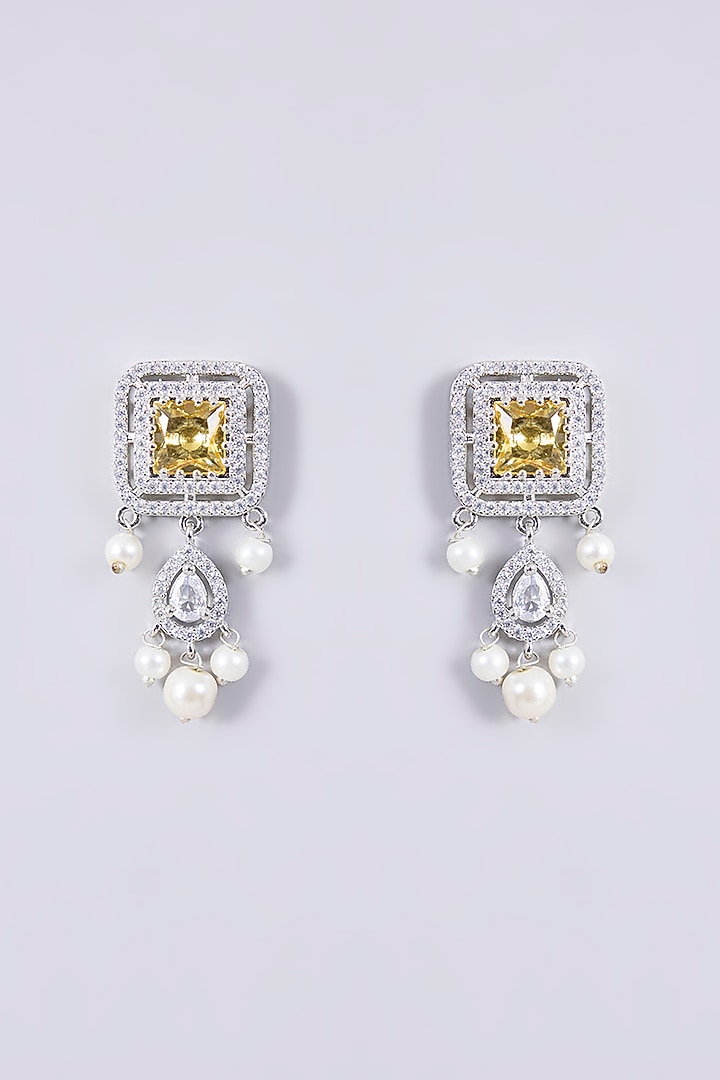 White Finish Zircon & Yellow Stone Necklace Set by Shlok Jewels at Pernia's Pop Up Shop