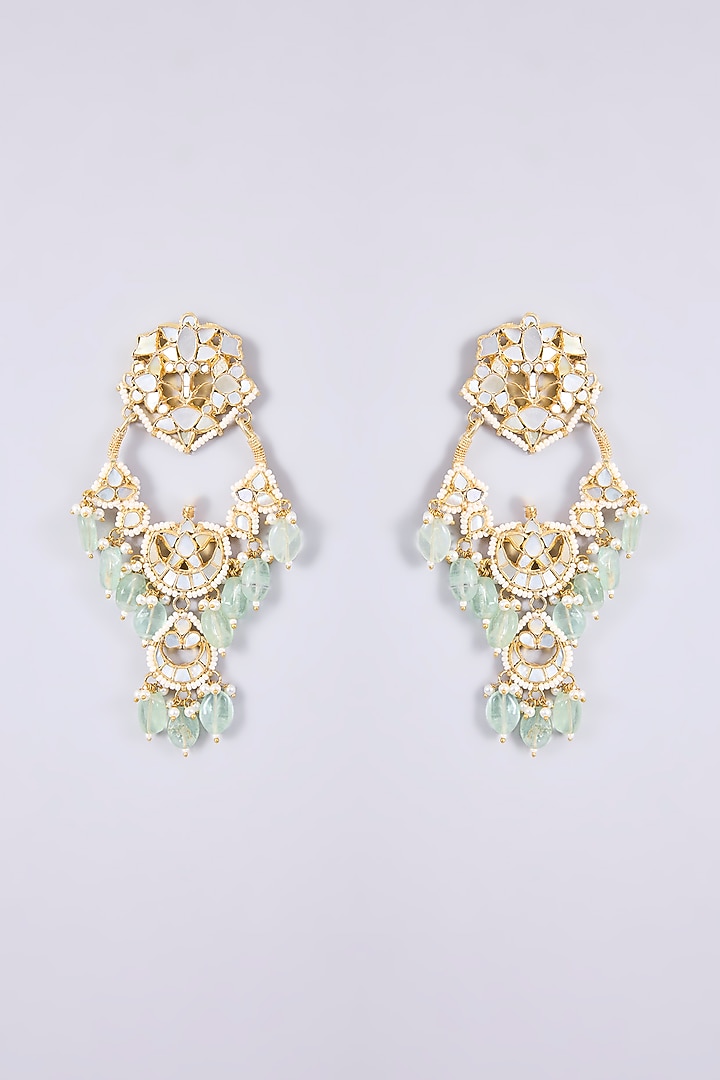 Gold Plated Mother Of Pearl & Semi-Precious Stone Chandbali Earrings by Shlok Jewels at Pernia's Pop Up Shop