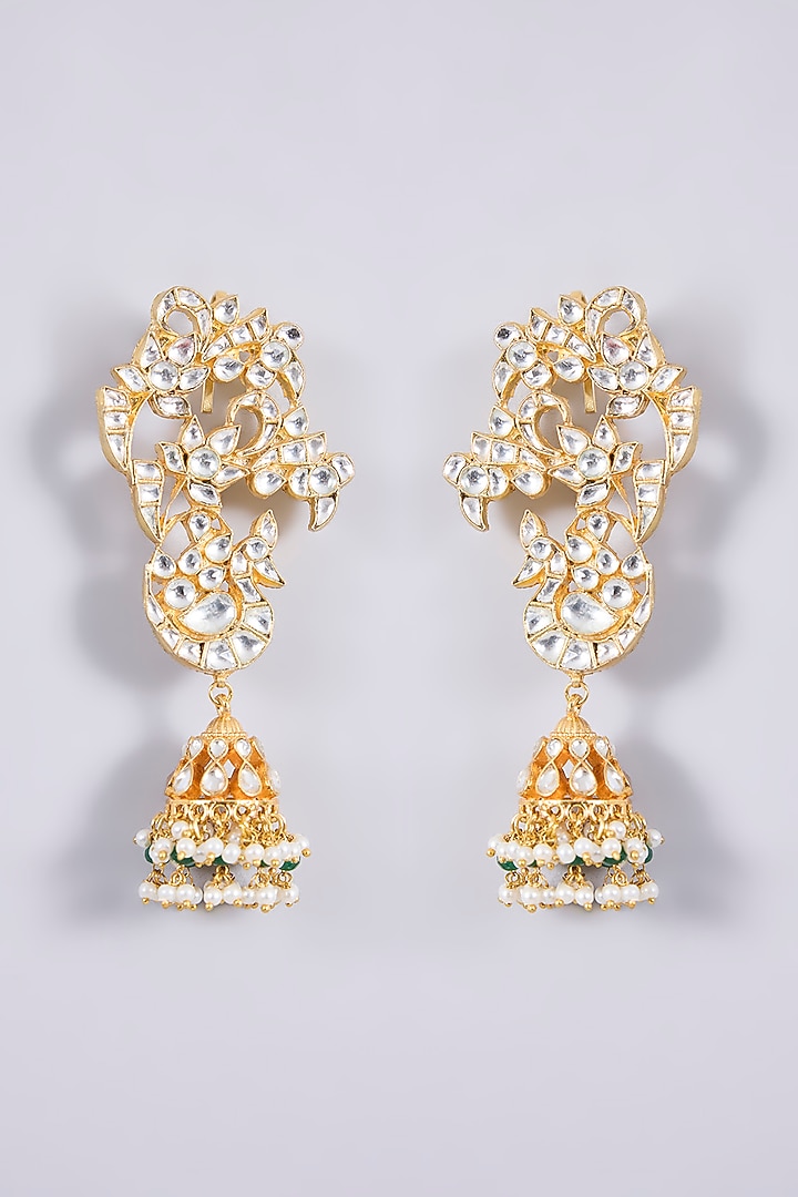 Gold Plated Kundan Polki & Semi-Precious Stone Jadau Dangler Earrings by Shlok Jewels at Pernia's Pop Up Shop