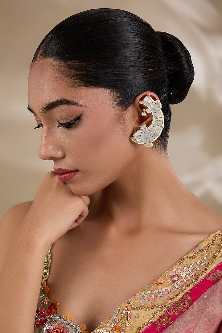 Gold Plated Mother Of Pearl & Semi-Precious Stone Earcuffs by Shlok Jewels at Pernia's Pop Up Shop