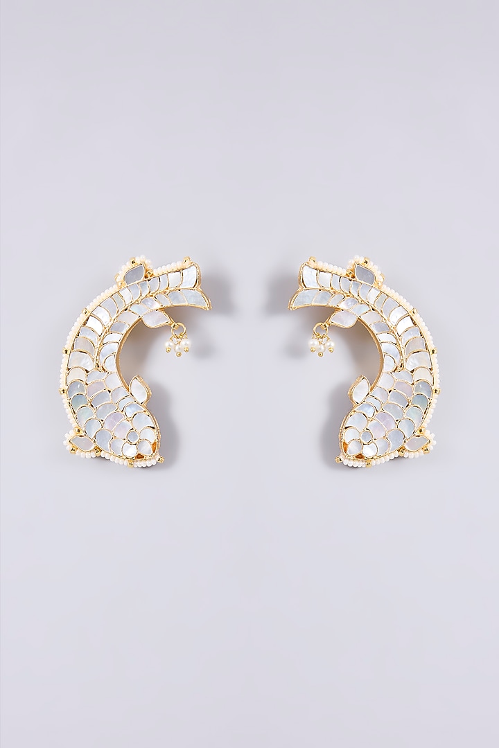 Gold Plated Mother Of Pearl & Semi-Precious Stone Earcuffs by Shlok Jewels at Pernia's Pop Up Shop