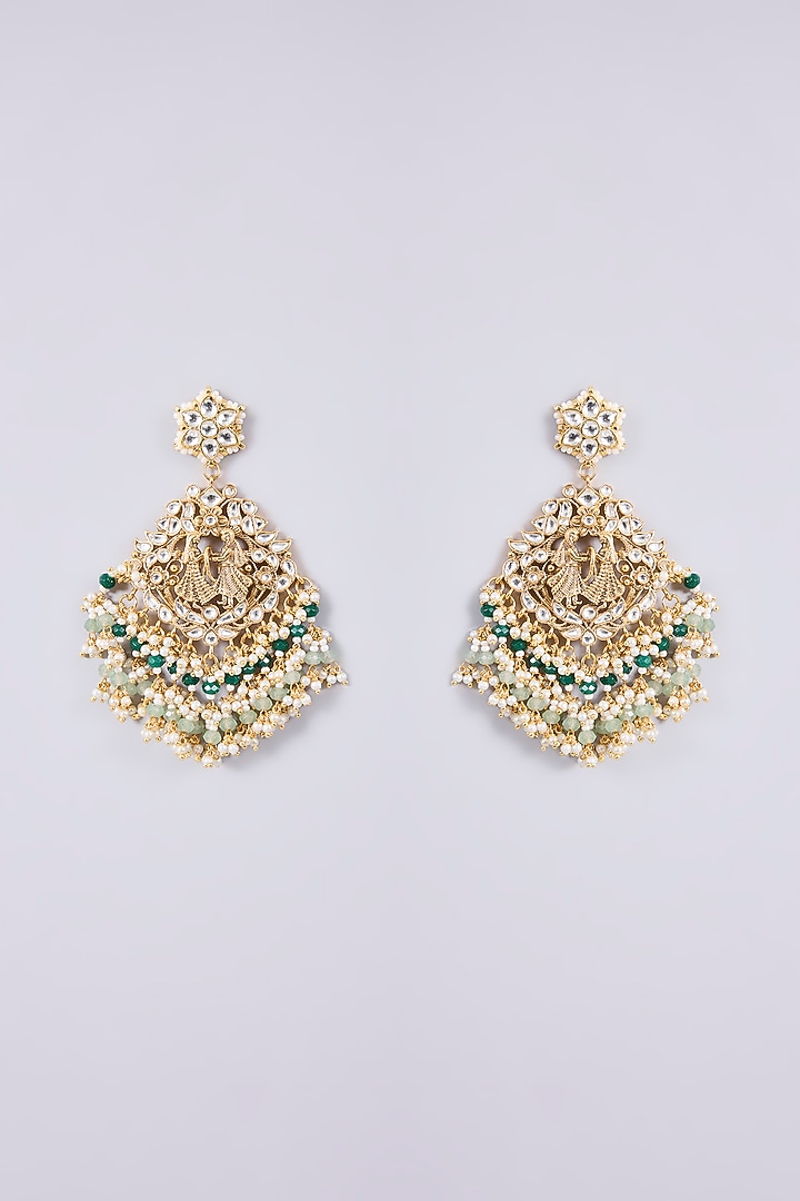 Gold Plated Kundan Polki Jadau Chandbali Earrings With Maangtikka by Shlok Jewels at Pernia's Pop Up Shop