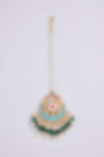 Gold Plated Kundan Polki & Semi-precious Stone Jadau Maangtikka by Shlok Jewels at Pernia's Pop Up Shop