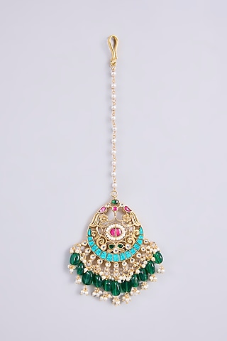 Gold Plated Kundan Polki & Semi-precious Stone Jadau Maangtikka by Shlok Jewels