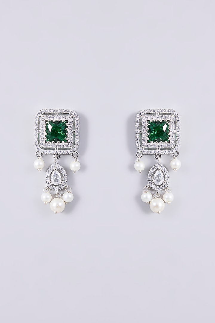White Finish Zircon & Green Stone Necklace Set by Shlok Jewels at Pernia's Pop Up Shop