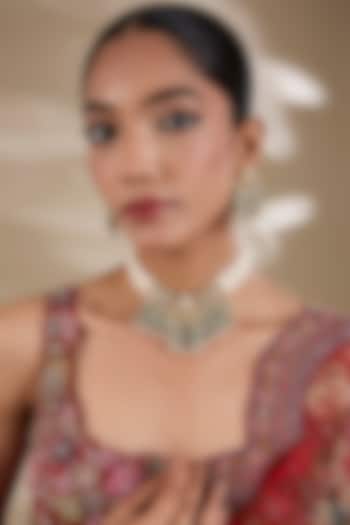 Gold Plated Mother Of Pearl & Semi-precious Stone Choker Necklace Set by Shlok Jewels at Pernia's Pop Up Shop