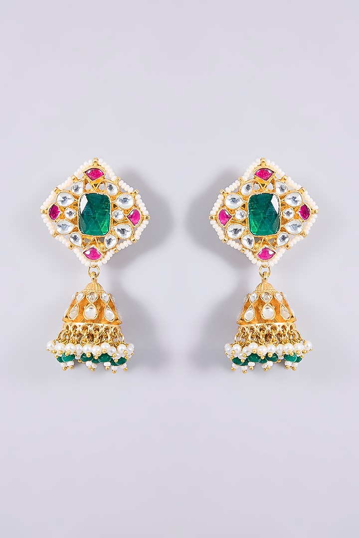 Gold Plated Kundan Polki & Semi-precious Stone Jadau Necklace Set by Shlok Jewels at Pernia's Pop Up Shop