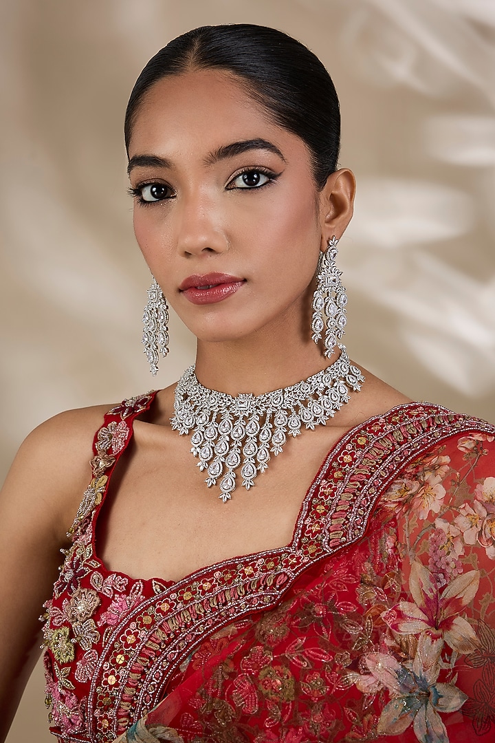 White Finish Zircon Necklace Set by Shlok Jewels at Pernia's Pop Up Shop