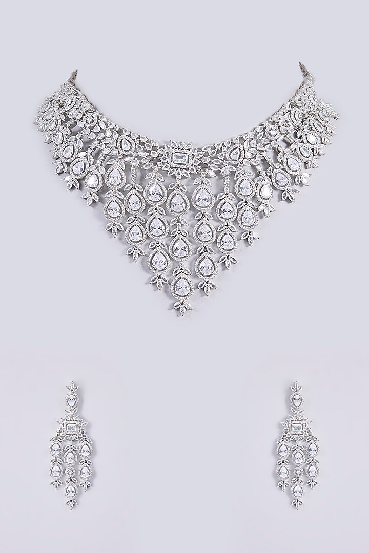 White Finish Zircon Necklace Set by Shlok Jewels at Pernia's Pop Up Shop