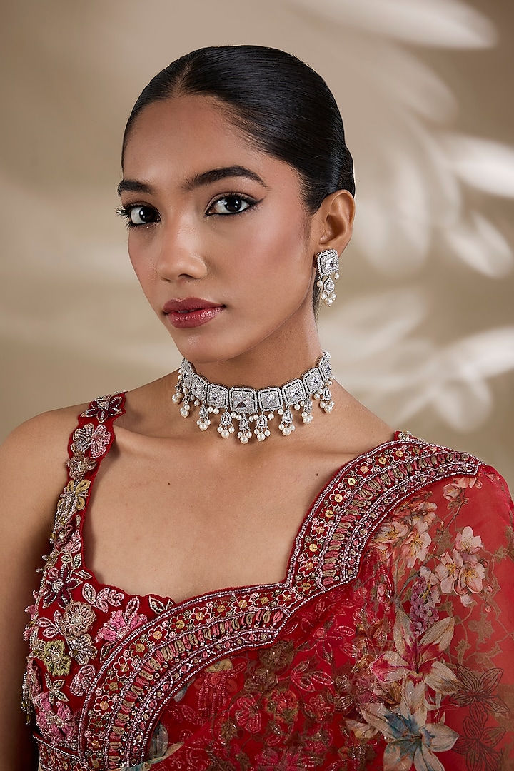 White Finish Zircon Choker Necklace Set by Shlok Jewels at Pernia's Pop Up Shop