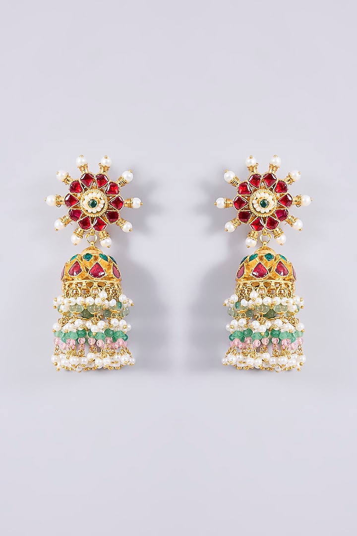 Gold Plated Kundan Polki & Semi-precious Stone Jadau Choker Necklace Set by Shlok Jewels at Pernia's Pop Up Shop