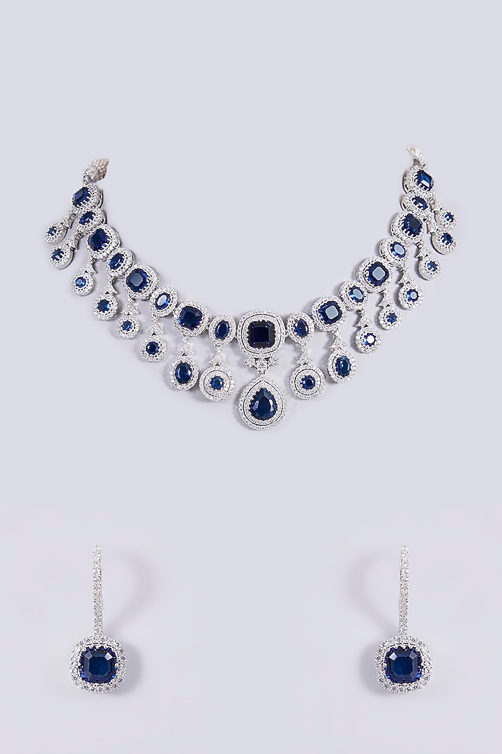 White Finish Zircon & Blue Stone Choker Necklace Set by Shlok Jewels at Pernia's Pop Up Shop