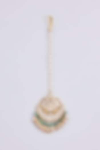 Gold Plated Kundan Polki & Semi-precious Stone Jadau Maangtikka by Shlok Jewels at Pernia's Pop Up Shop