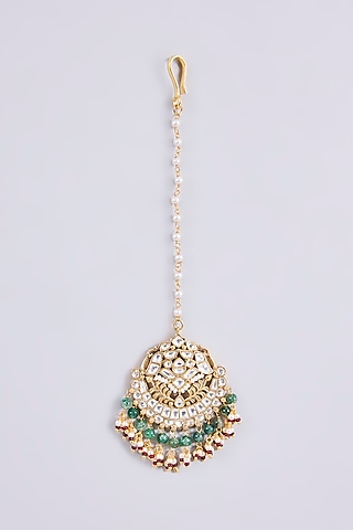 Gold Plated Kundan Polki & Semi-precious Stone Jadau Maangtikka by Shlok Jewels