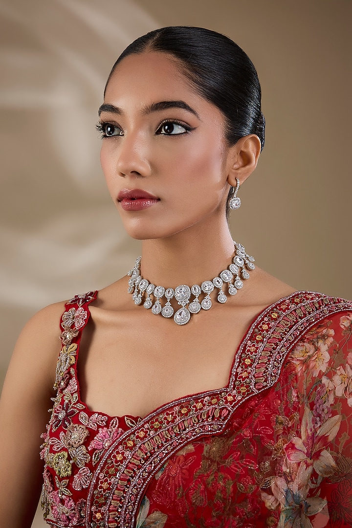 White Finish Zircon Necklace Set by Shlok Jewels at Pernia's Pop Up Shop