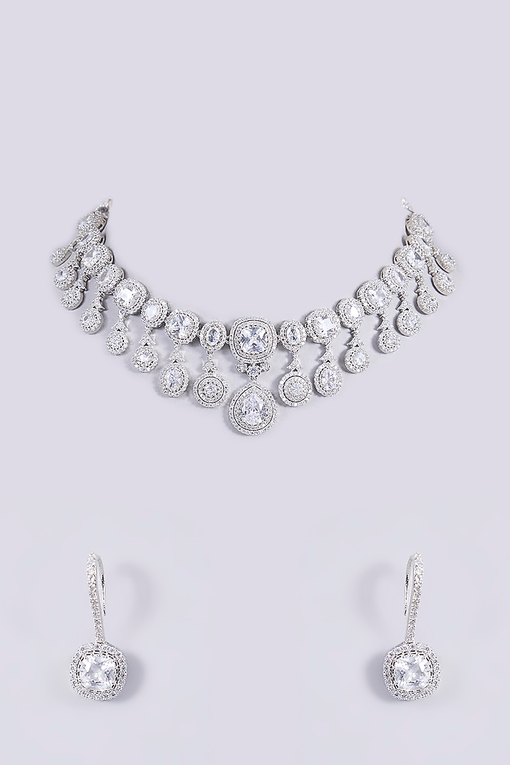 White Finish Zircon Necklace Set by Shlok Jewels at Pernia's Pop Up Shop