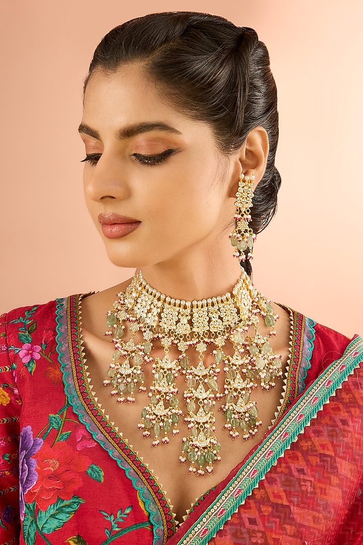 Gold Plated Jadau Kundan Polki Necklace Set by Shlok Jewels at Pernia's Pop Up Shop