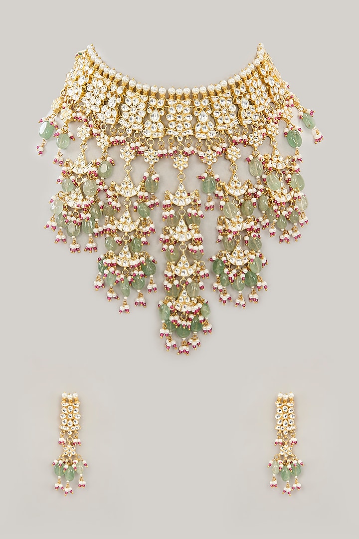 Gold Plated Jadau Kundan Polki Necklace Set by Shlok Jewels at Pernia's Pop Up Shop