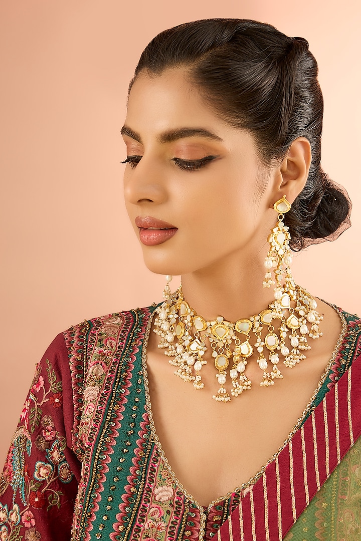 Gold Plated Mother of Pearl Necklace Set by Shlok Jewels at Pernia's Pop Up Shop