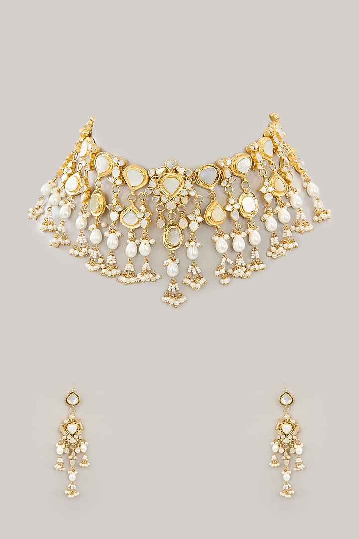 Gold Plated Mother of Pearl Necklace Set by Shlok Jewels at Pernia's Pop Up Shop