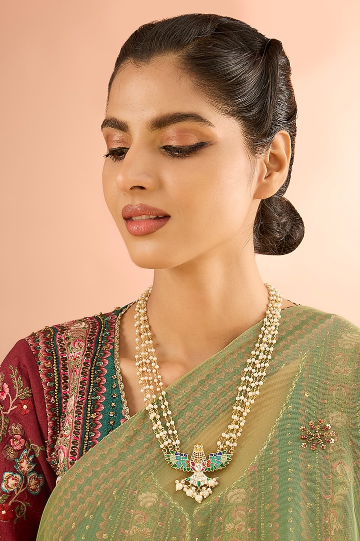 Gold Plated Jadau Kundan Polki Long Necklace by Shlok Jewels at Pernia's Pop Up Shop