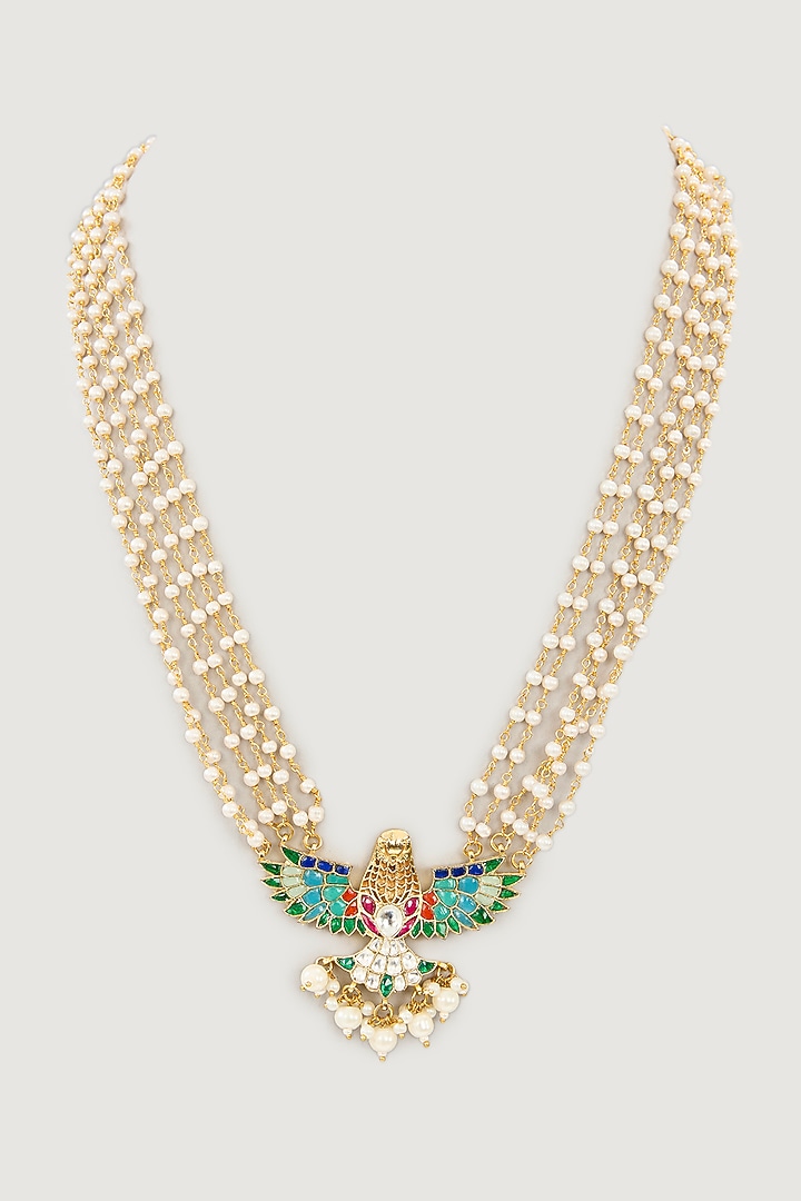 Gold Plated Jadau Kundan Polki Long Necklace by Shlok Jewels at Pernia's Pop Up Shop