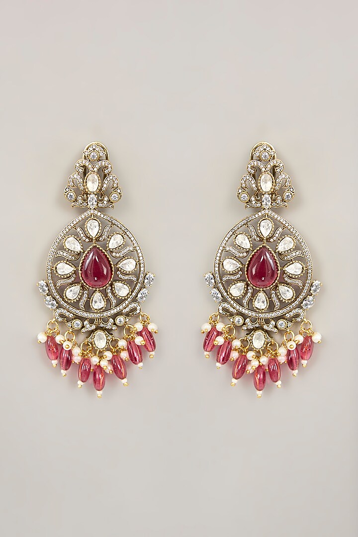 Gold Plated Jadau Faux Polki Dangler Earrings by Shlok Jewels at Pernia's Pop Up Shop