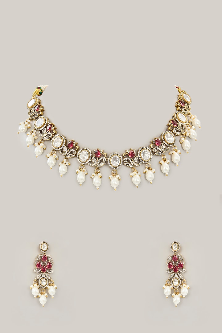 Gold Plated Jadau Faux Polki Necklace Set by Shlok Jewels at Pernia's Pop Up Shop