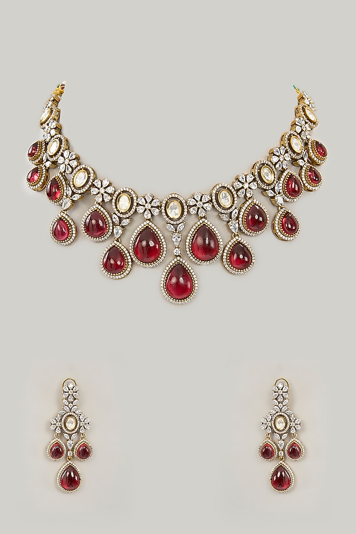 Gold Plated Jadau Faux Polki Necklace Set by Shlok Jewels at Pernia's Pop Up Shop