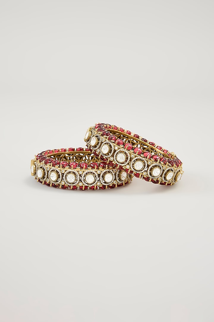 Gold Plated Jadau Faux Polki Bangles (Set Of 2) by Shlok Jewels at Pernia's Pop Up Shop
