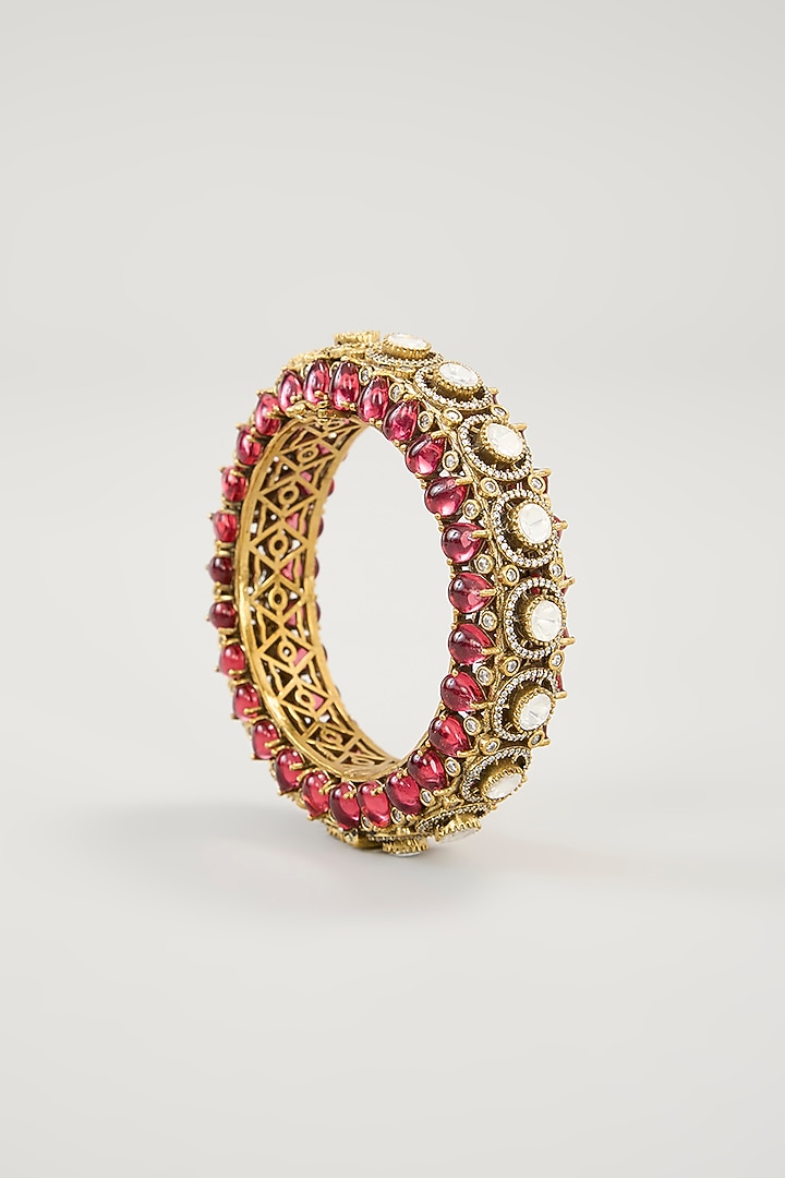 Gold Plated Jadau Faux Polki Bangles (Set Of 2) by Shlok Jewels at Pernia's Pop Up Shop