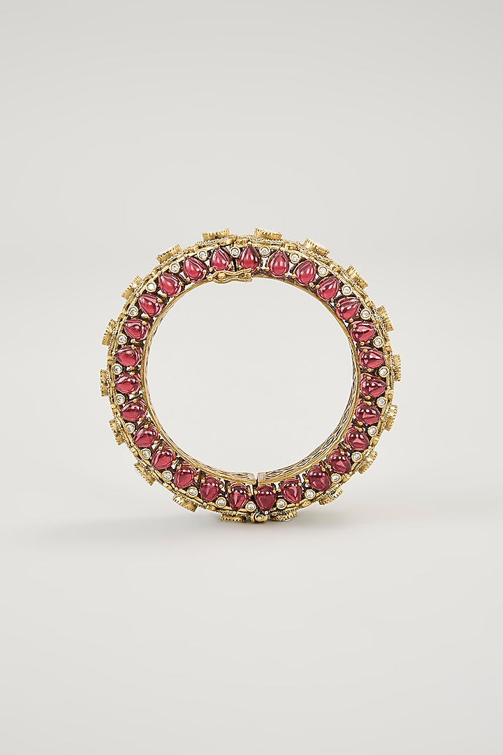 Gold Plated Jadau Faux Polki Bangles (Set Of 2) by Shlok Jewels at Pernia's Pop Up Shop