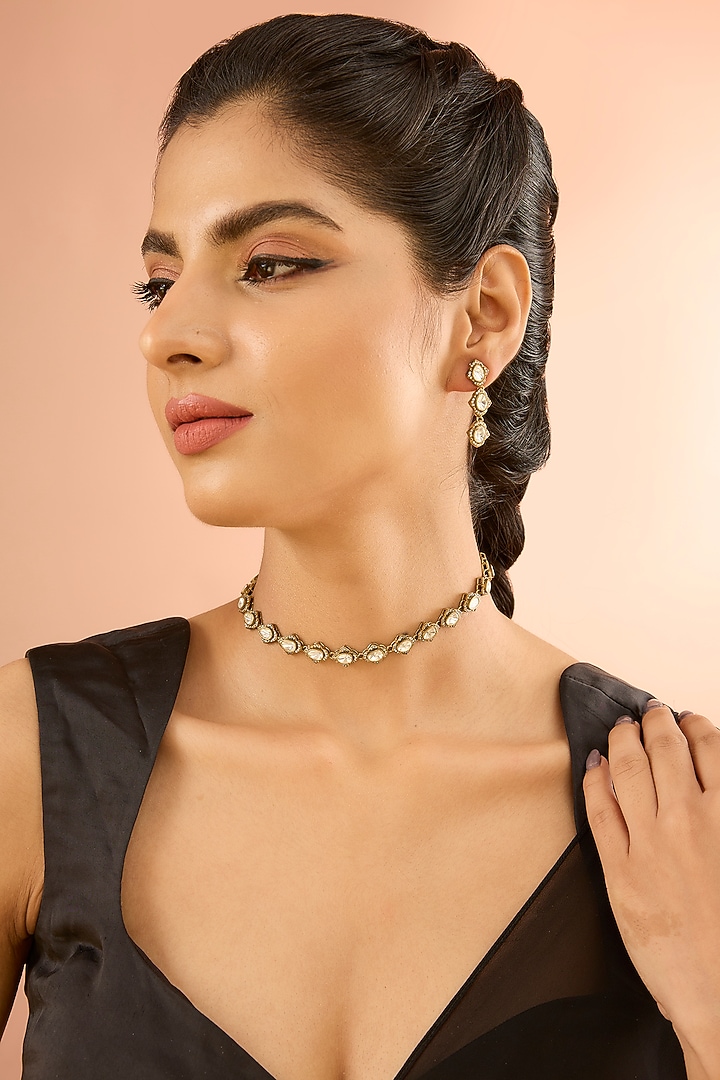Gold Plated Jadau Faux Polki Choker Necklace Set by Shlok Jewels at Pernia's Pop Up Shop