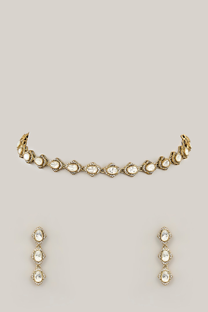 Gold Plated Jadau Faux Polki Choker Necklace Set by Shlok Jewels at Pernia's Pop Up Shop