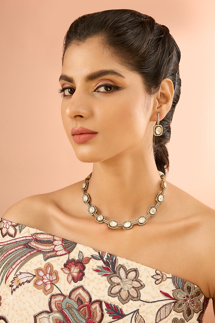 Gold Plated Jadau Faux Polki Choker Necklace Set by Shlok Jewels at Pernia's Pop Up Shop