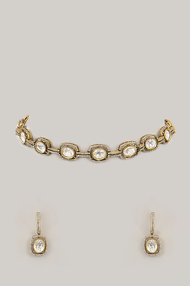 Gold Plated Jadau Faux Polki Choker Necklace Set by Shlok Jewels at Pernia's Pop Up Shop
