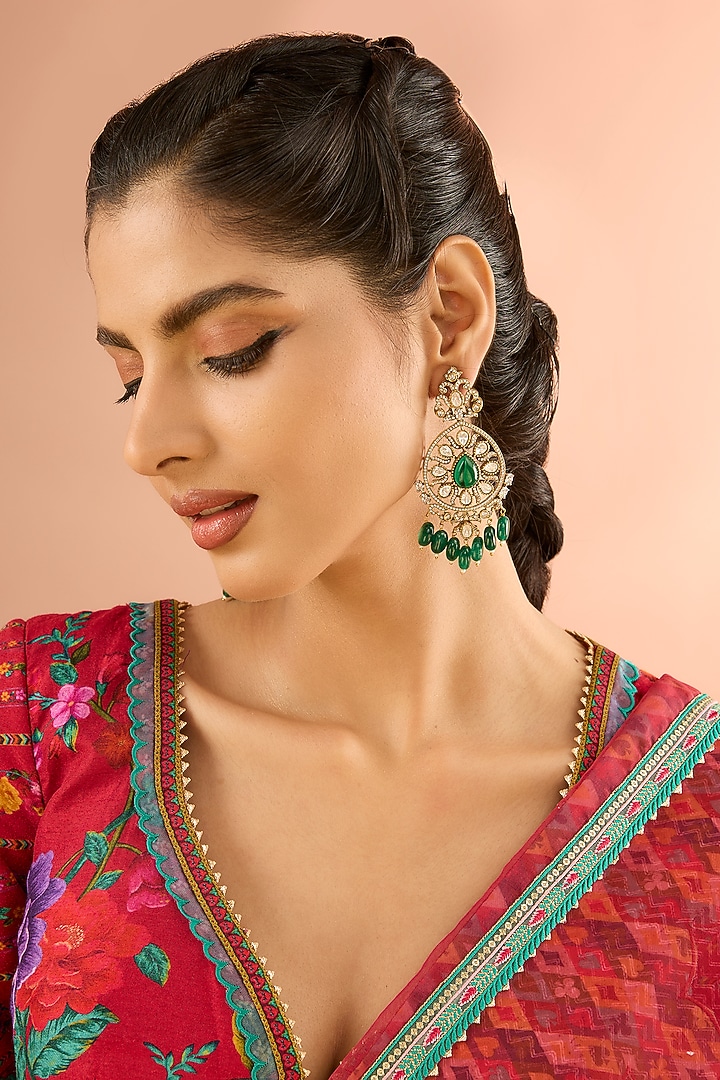 Gold Plated Jadau Faux Polki Dangler Earrings by Shlok Jewels at Pernia's Pop Up Shop