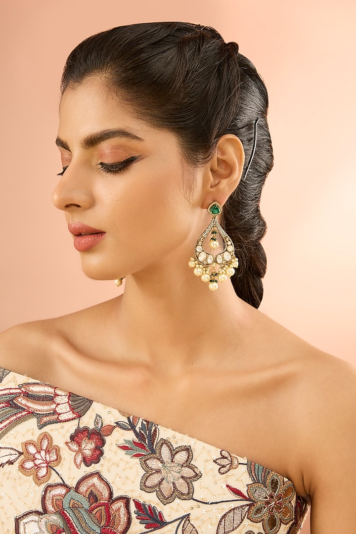 Gold Plated Jadau Faux Polki Dangler Earrings by Shlok Jewels at Pernia's Pop Up Shop