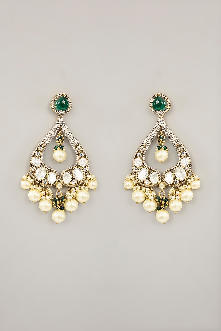 Gold Plated Jadau Faux Polki Dangler Earrings by Shlok Jewels at Pernia's Pop Up Shop