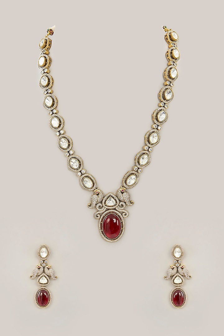 Gold Plated Jadau Faux Polki Long Necklace Set by Shlok Jewels at Pernia's Pop Up Shop