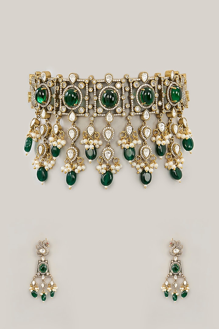 Gold Plated Jadau Faux Polki Choker Necklace Set by Shlok Jewels at Pernia's Pop Up Shop