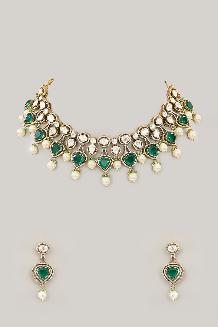 Gold Plated Jadau Faux Polki Choker Necklace Set by Shlok Jewels at Pernia's Pop Up Shop
