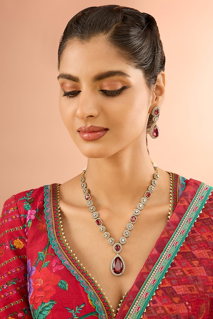Gold Plated Jadau Faux Polki Pendant Necklace Set by Shlok Jewels at Pernia's Pop Up Shop